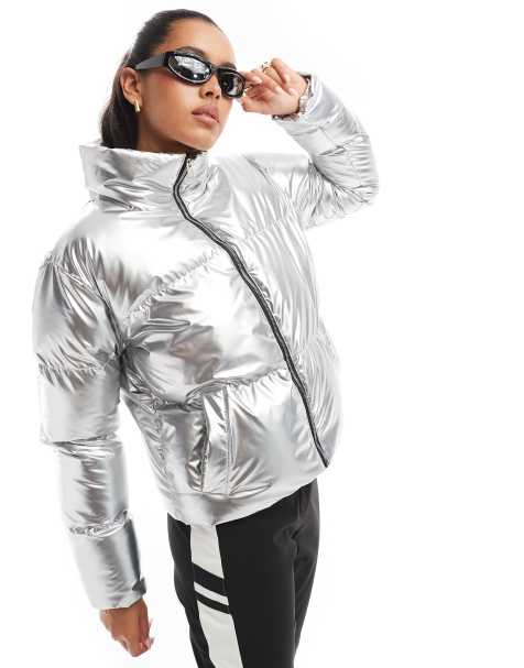 Threadbare - Gewatteerd skijack in zilver - view 1