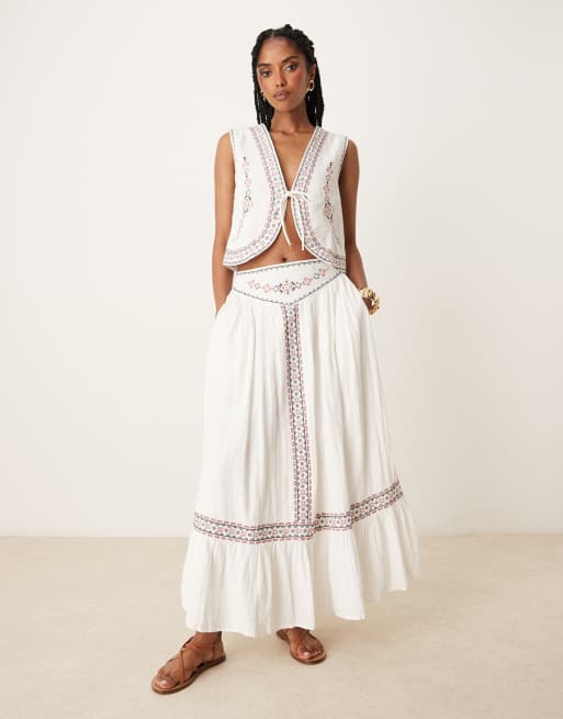 Threadbare – Gewebte Weste aus Baumwolle in Creme mit Stickerei, Kombiteil, 2 von 4