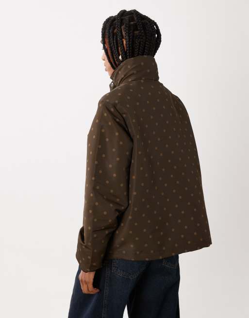 Threadbare - Giacca antipioggia marrone a pois con collo a imbuto e fondo elasticizzato, 4 di 4