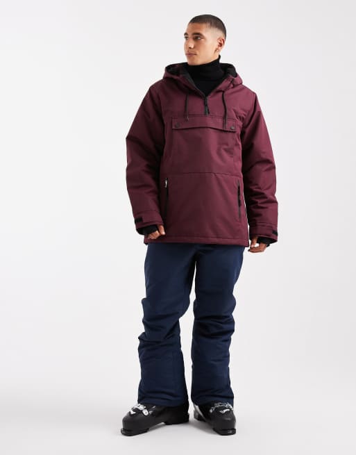 Threadbare - Giacca da sci color bordeaux con cappuccio e tasca, 2 di 5