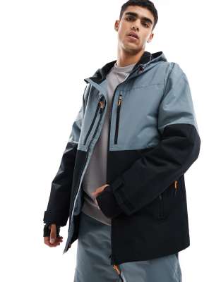 Threadbare - Giacca da sci grigia e nera nera color block in coordinato