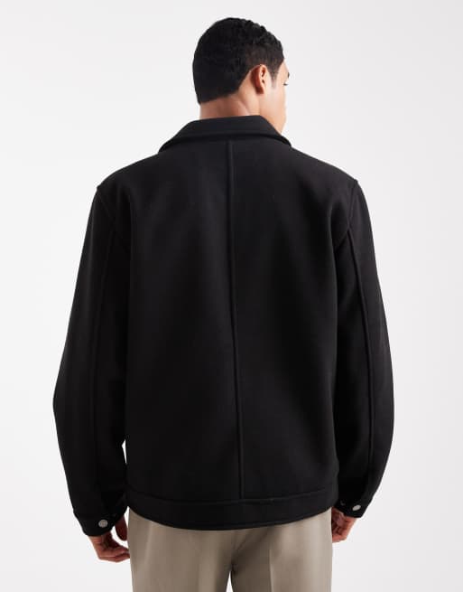 Threadbare - Giacca effetto lana nera con colletto e zip sul davanti, 3 di 5