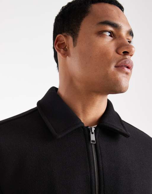 Threadbare - Giacca effetto lana nera con colletto e zip sul davanti, 5 di 5
