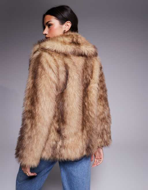 Threadbare - Giacca in pelliccia sintetica marrone chiaro con colletto oversize, 4 di 4