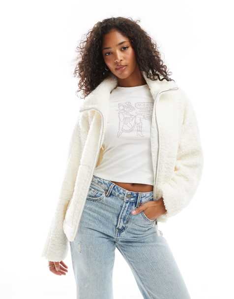 Threadbare - Giacca in pile borg bianco con zip - view 1
