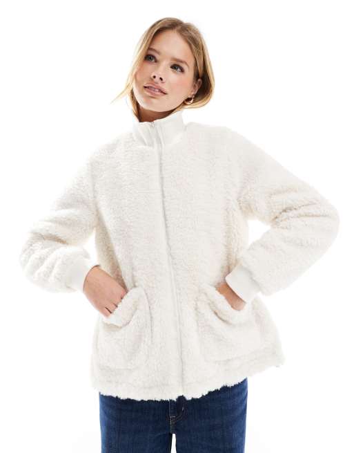 Threadbare - Giacca in pile borg color écru con zip