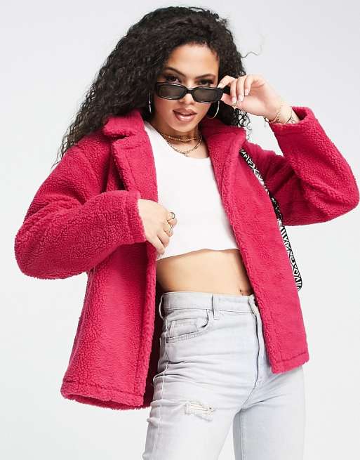 Threadbare - Giacca in pile borg color sangria