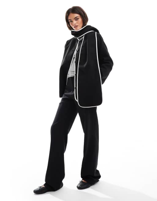 Threadbare - Giacca stile coperta nera con sciarpa rimovibile, 2 di 4