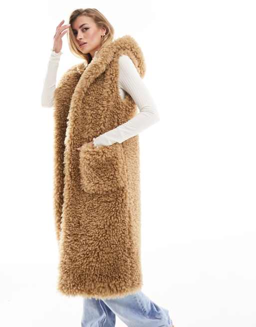 Threadbare - Gilet da sci in pile borg color talpa con cappuccio