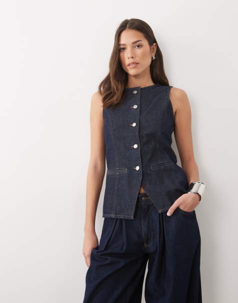 Threadbare - Gilet de tailleur ras de cou en jean - Bleu indigo - view 1