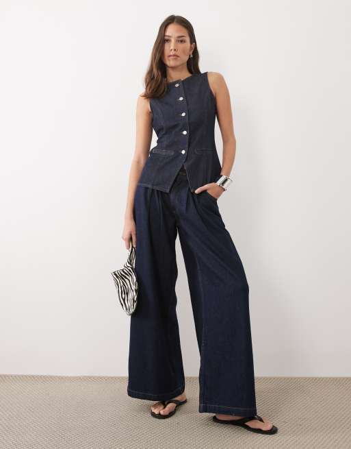 Threadbare - Gilet de tailleur ras de cou en jean - Bleu indigo, 2 de 4