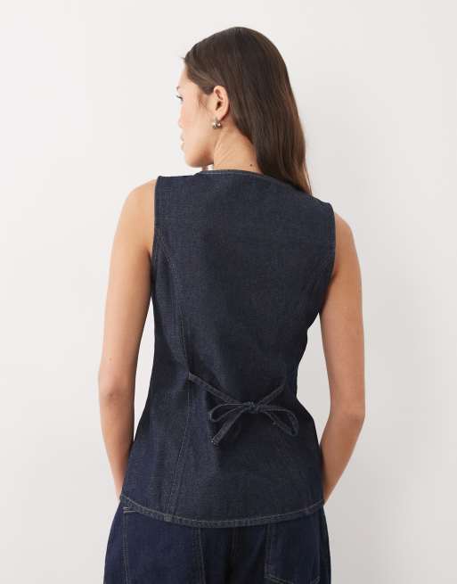 Threadbare - Gilet di jeans girocollo blu indaco, 3 di 4