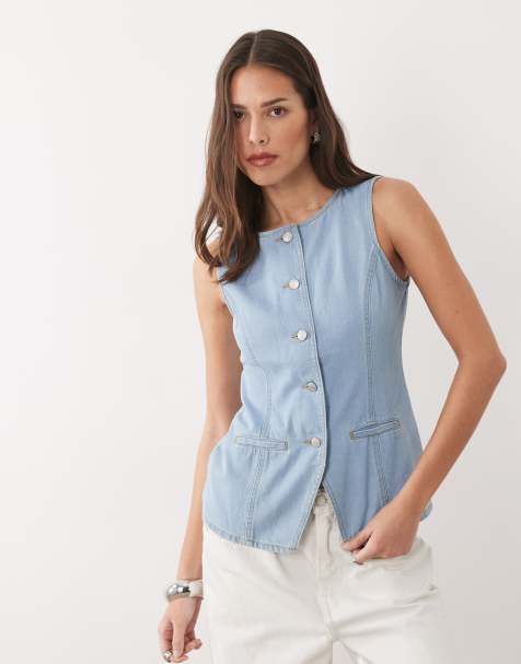 Threadbare - Gilet di jeans girocollo lavaggio blu chiaro - view 1