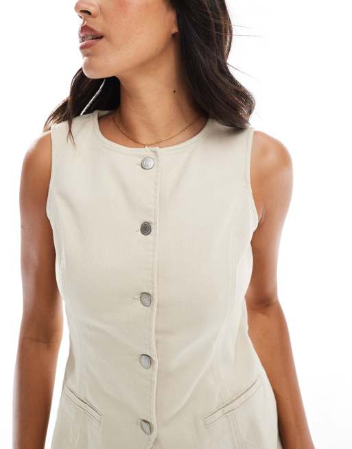 Threadbare - Gilet in denim color pietra, 3 di 4