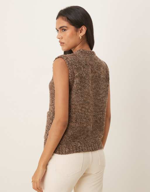 Threadbare - Gilet in maglia marrone con bottoni oro, 4 di 4