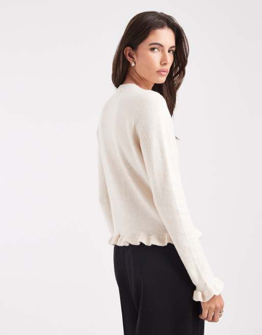 Threadbare - Gilet ras de cou à manches évasées et détail nœuds - Écru, 3 de 4