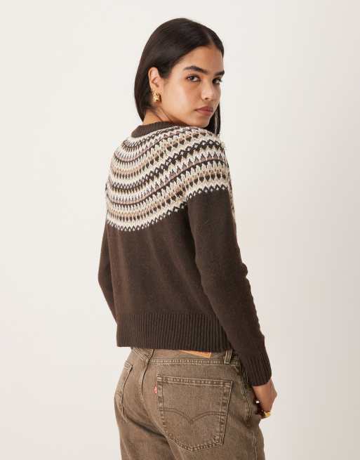 Threadbare - Gilet ras de cou à motif jacquard - Marron, 4 de 4