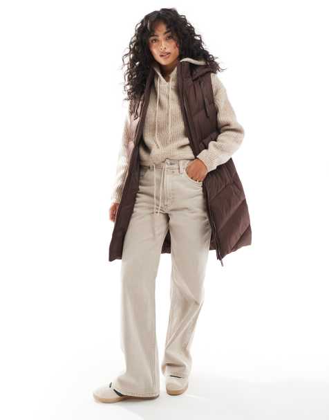 Threadbare - Gilet taglio lungo imbottito marrone con cappuccio - view 1