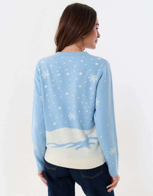 Threadbare Gingerbread house knitted christmas jumper in light blue, 3 of 4