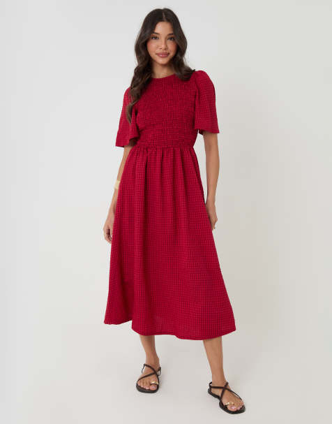 Threadbare Gingham angel sleeve midaxi dress in red - view 1