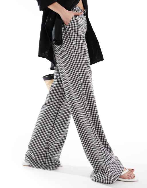 Threadbare gingham tie waist wide leg pants in black and white, 4 of 5