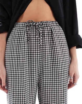 Threadbare gingham tie waist wide leg pants in black and white