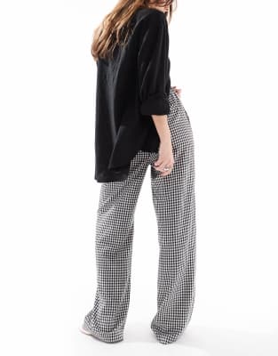 Threadbare gingham tie waist wide leg pants in black and white