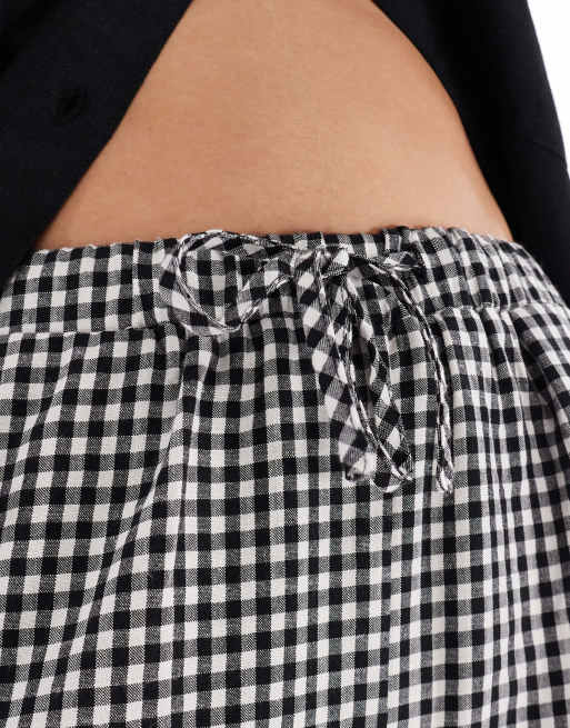 Threadbare gingham tie waist wide leg trousers in black and white, 3 of 5