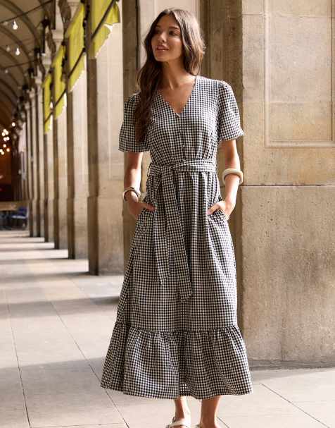 Threadbare Gingham tiered hem puff sleeve maxi dress in black - view 1