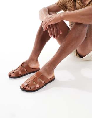  Gladiator slip-on sandals in tan