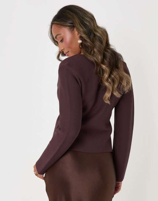 Threadbare Gold button v-neck cardigan in chocolate brown, 2 of 5