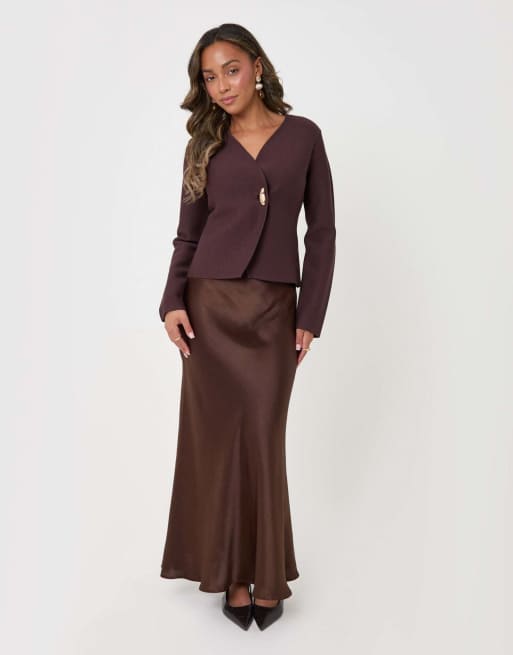 Threadbare Gold button v-neck cardigan in chocolate brown, 4 of 5