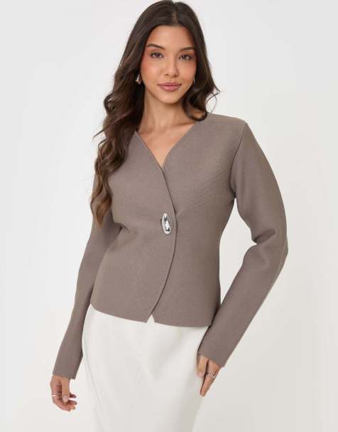 Threadbare Gold button v-neck cardigan in mink brown - view 1
