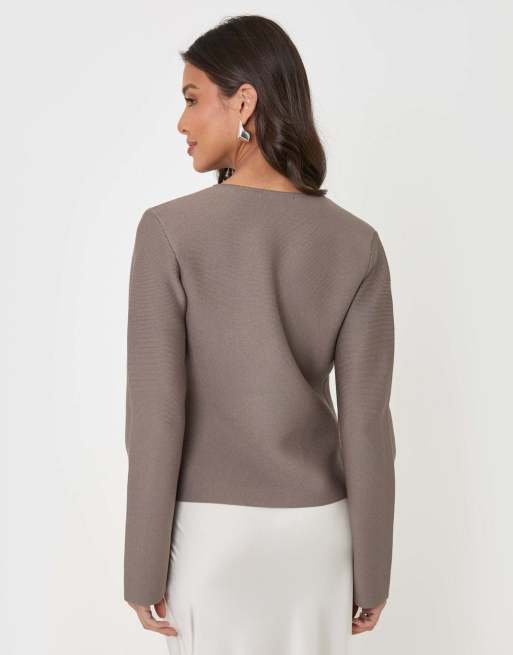 Threadbare Gold button v-neck cardigan in mink brown, 2 of 5