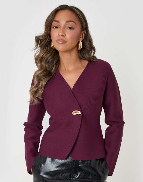 Threadbare Gold button v-neck cardigan in plum - view 1
