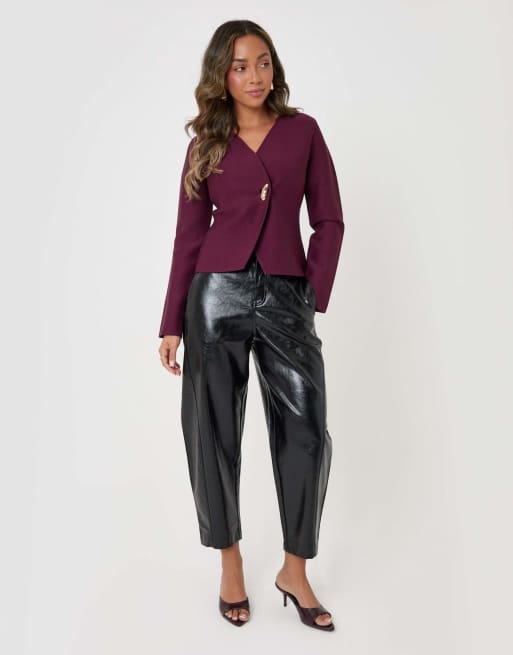 Threadbare Gold button v-neck cardigan in plum, 4 of 4