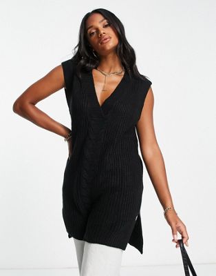 Threadbare Goldenrod sleeveless v neck cable knit jumper in black - ASOS Price Checker