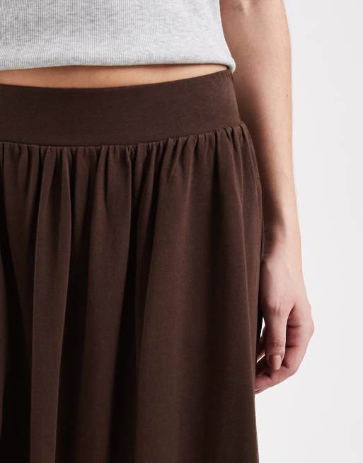 Threadbare - Gonna al polpaccio svasata in jersey marrone cioccolato, 2 di 5