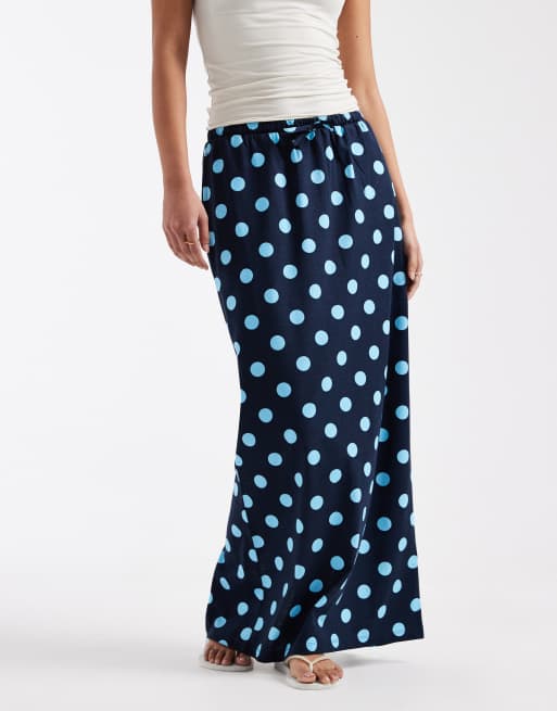 Threadbare - Gonna lunga in jersey blu navy e blu a pois, 2 di 5