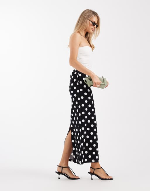 Threadbare - Gonna lunga in jersey nera e bianca a pois, 2 di 5