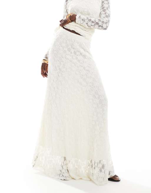 Threadbare - Gonna lunga in pizzo color avorio in coordinato, 2 di 5