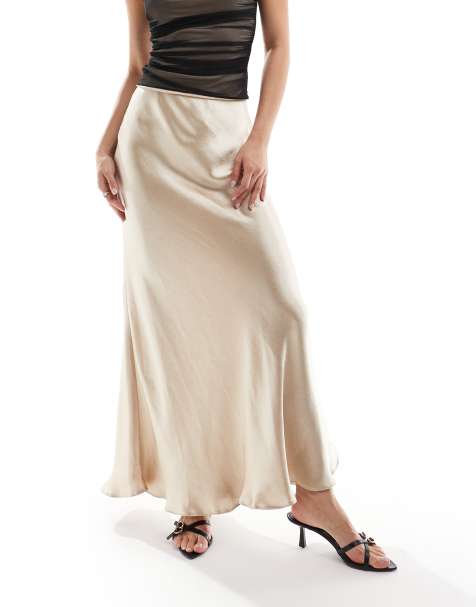Threadbare - Gonna lunga in raso champagne - view 1