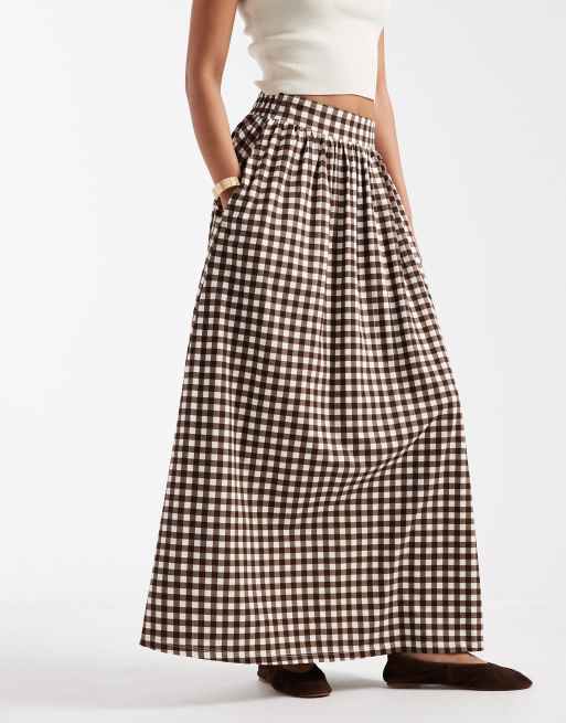 Threadbare - Gonna lunga svasata in jersey marrone a quadretti, 5 di 5