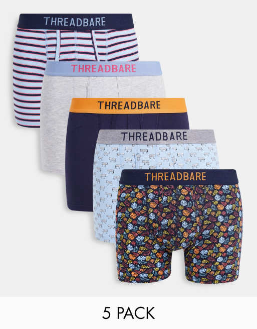 Threadbare - Gordan - Set van 5 boxershorts met A-voorkant in mix van zebra- bloemen- en strepenprint