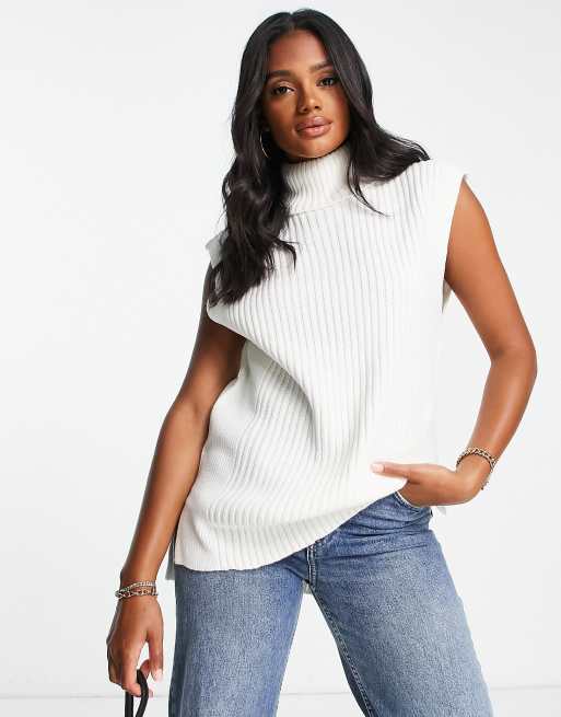 Threadbare - Gotham - Pull sans manches à col roulé - Blanc