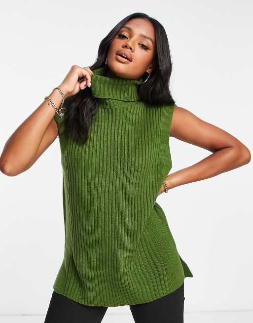 Threadbare Gotham sleeveless turtleneck jumper in khaki