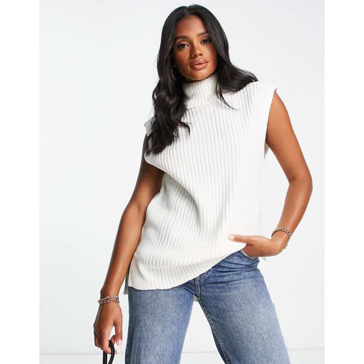 Threadbare Gotham sleeveless turtleneck jumper in white ASOS