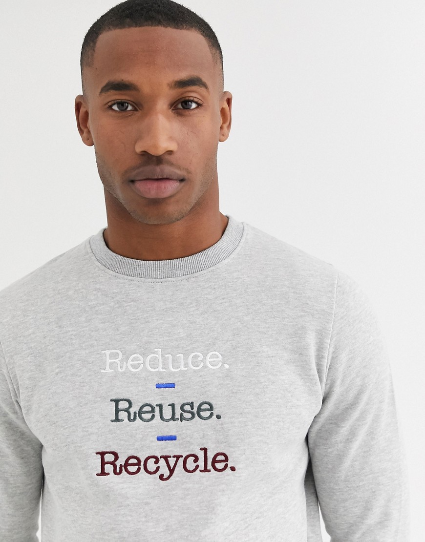 Threadbare – Grå sweatshirt i ekologisk bomull med text ”reduce reuse recycle”