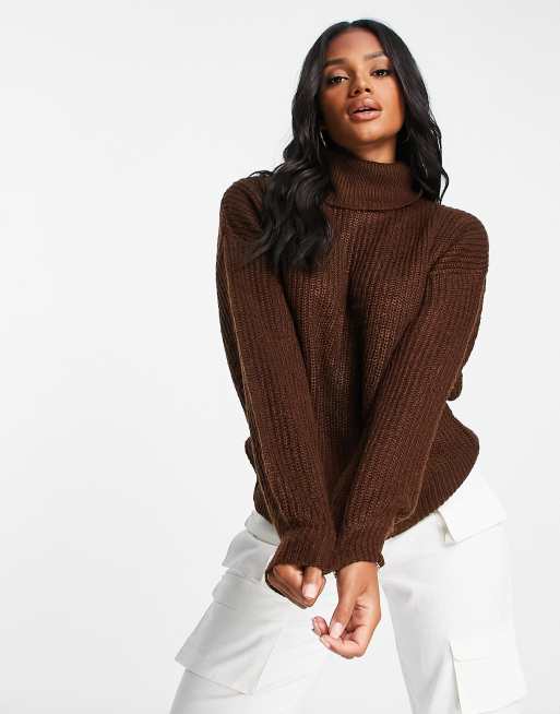 Threadbare Grace roll neck jumper in chocolate brown