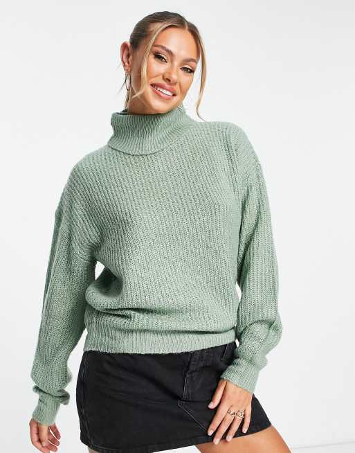 Threadbare Grace roll neck jumper in sage green | ASOS